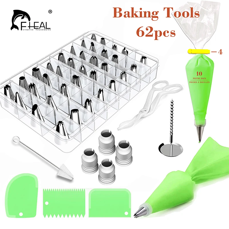 FHEAL 62pcs/set Russian Pastry Cream Nozzles+Coupler Icing Piping Tips Set Dessert Decorators DIY Cake Decorating Tools Bakeware
FHEAL 62pcs/set Russian Pastry Cream Nozzles+Coupler Icing Piping Tips Set Dessert Decorators DIY Cake Decorating Tools Bakeware