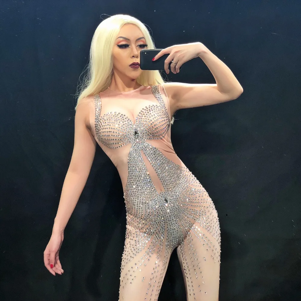 Sexy Dj Sparkly Pearls Jumpsuits Rhinestones Stretch Bodysuit Performance Party Celebrate luxurious Shining Costume Outfit Wear
Sexy Dj Sparkly Pearls Jumpsuits Rhinestones Stretch Bodysuit Performance Party Celebrate luxurious Shining Costume Outfit Wear