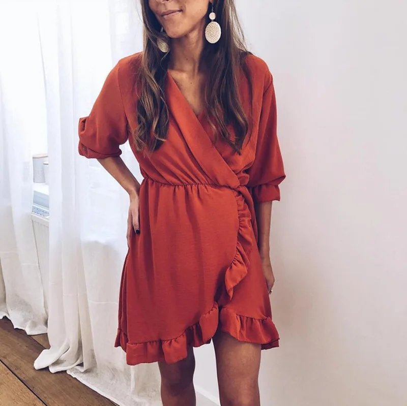 2019 Ruffles Women Dress Sexy Deep V Neck Long Sleeve Female Beach Solid Color Sundress Summer Casual Irregular Mini Dress
2019 Ruffles Women Dress Sexy Deep V Neck Long Sleeve Female Beach Solid Color Sundress Summer Casual Irregular Mini Dress