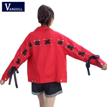 Women Fashion Red Back Hole Ribbons Denim Jackets Coats Elegant Long Sleeve Lace up Jacket Autumn Outwear Coat VANGULL 2018
Women Fashion Red Back Hole Ribbons Denim Jackets Coats Elegant Long Sleeve Lace up Jacket Autumn Outwear Coat VANGULL 2018