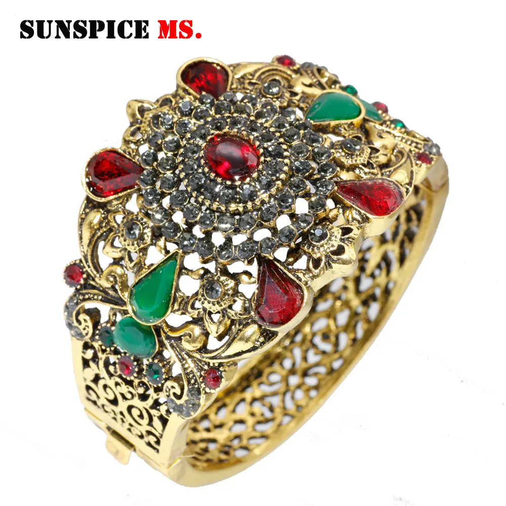 SUNSPICE-MS Morocco vintage crystal bangle retro gold color ethnic cuff bracelet for women indian Antique Bronze wedding jewelry
SUNSPICE-MS Morocco vintage crystal bangle retro gold color ethnic cuff bracelet for women indian Antique Bronze wedding jewelry