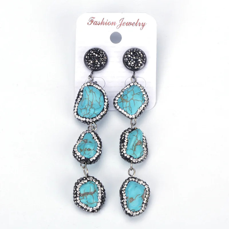 Blue Irregular Semi Precious Stone Turquoises Pendant Charm Pave Rhinestone Beads Layered Layer Dangle Earring For Women Brincos
Blue Irregular Semi Precious Stone Turquoises Pendant Charm Pave Rhinestone Beads Layered Layer Dangle Earring For Women Brincos