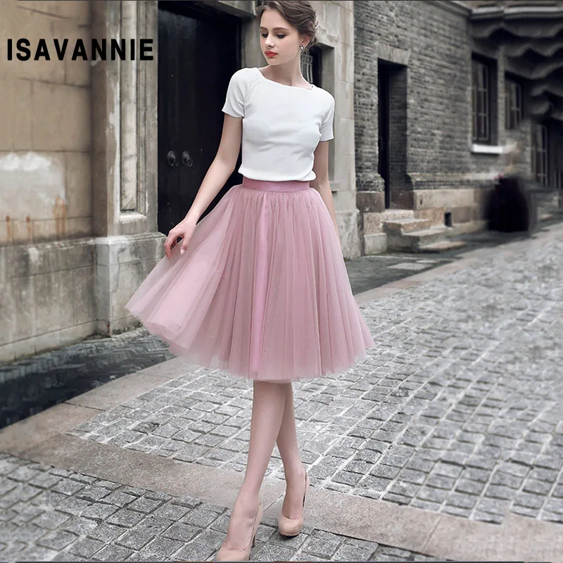 Image Mauve 5 layer Swiss Soft Tulle Skirt Hidden Zipper Band 5cm Width Adult Tutu Women Autumn Style High Waisted Saia Jupe Ball Gown