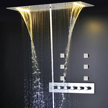 Bathroom Shower Faucets Set Led Big Rain Shower Head Panel High Flow Diverter Mixer Valve Massage Body Spray Jet
Bathroom Shower Faucets Set Led Big Rain Shower Head Panel High Flow Diverter Mixer Valve Massage Body Spray Jet