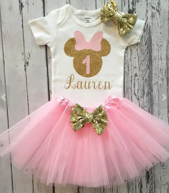

custom name 1st birthday Newborn infant bodysuit onepiece Tutu Dress romper Outfit Sets baby shower party favors
