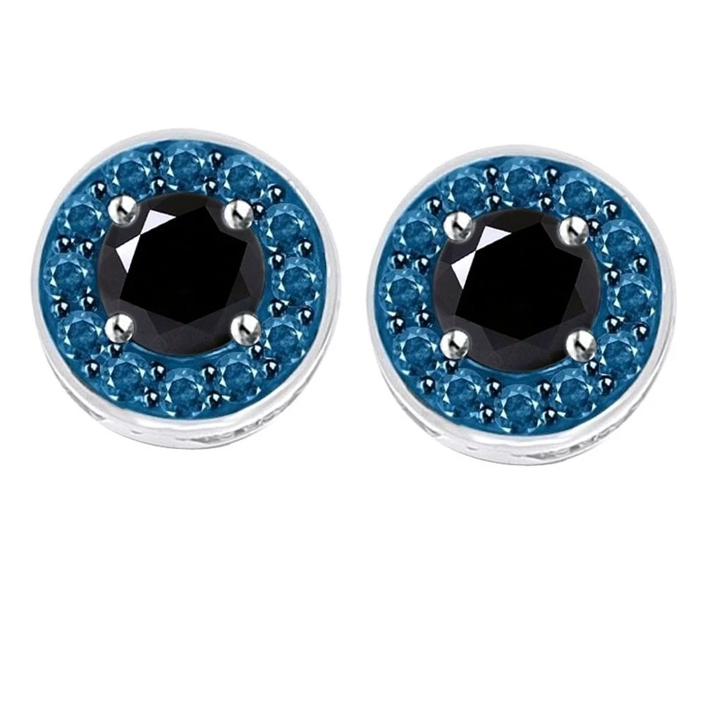 1.25 ct Round Black Moissanite 10k White Gold Halo Bridal Stud Earrings