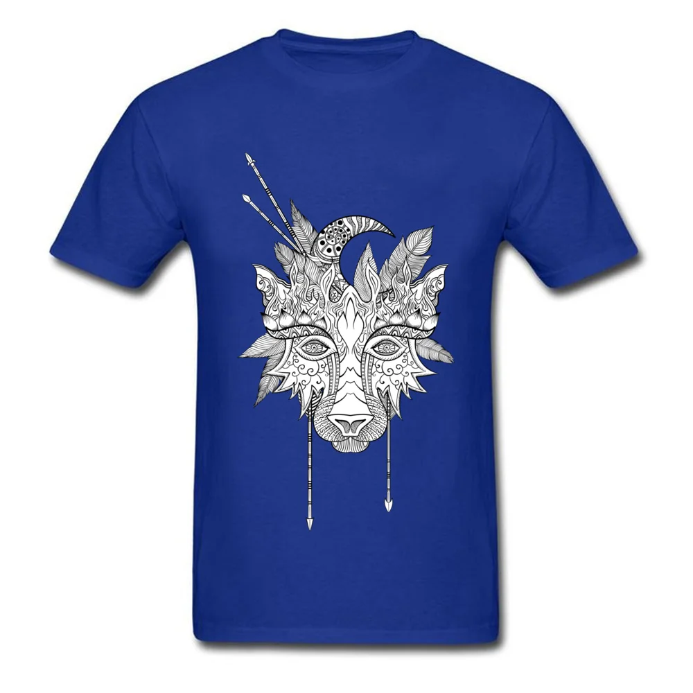 Normal Boho wolf indian totem head VALENTINE DAY Tops T Shirt 2018 Discount O-Neck All Cotton Tops Shirts Men Top T-shirts Boho wolf indian totem head blue