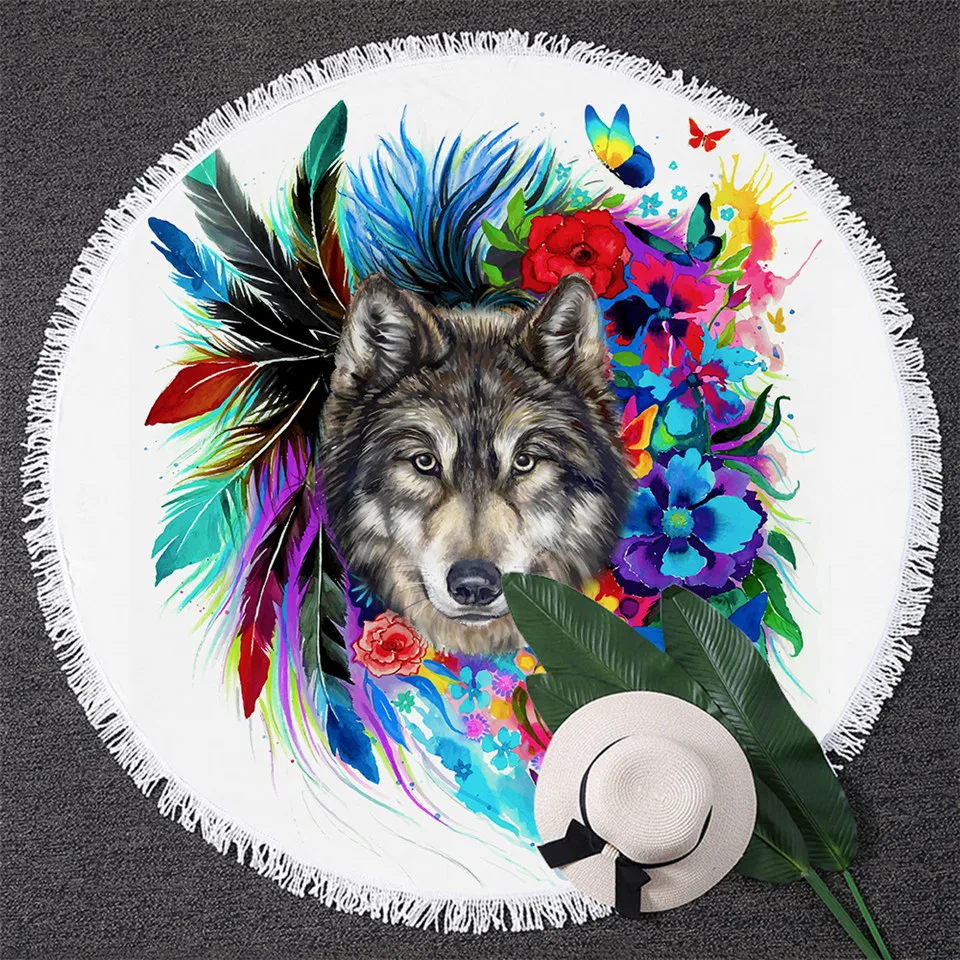 BlessLiving Floral Boho Wolf Round Beach Towel for Woman Rainbow Flowers Circle Bath Towel Thick Blanket Picnic Mat Tassel 150cm
BlessLiving Floral Boho Wolf Round Beach Towel for Woman Rainbow Flowers Circle Bath Towel Thick Blanket Picnic Mat Tassel 150cm