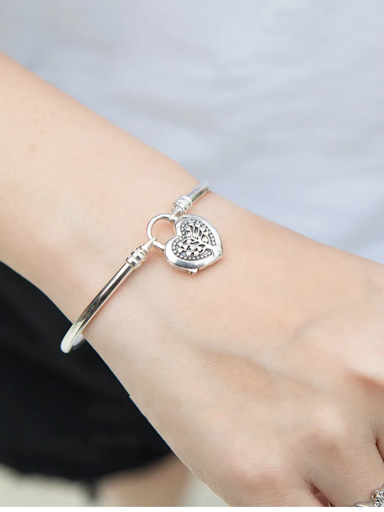 

Mother Day 100% 925 Sterling Silver Pandora Bracelet Limited Edition Flourishing Heart Padlock Bangle Charm DIY Women Jewelry