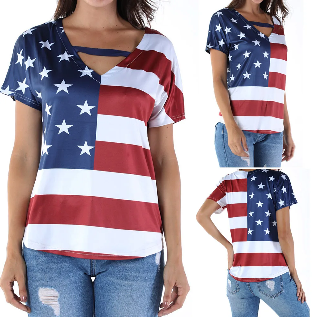 Female Blouse Short sleeved 2019Top Women Plus Size Loose Blouse Star Stripe USA Flag America Top Blouse
Female Blouse Short sleeved 2019Top Women Plus Size Loose Blouse Star Stripe USA Flag America Top Blouse