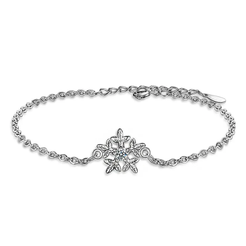 Snow Flower Shaped Cubic Zirconia Trendy Color Charm Link Chain Bracelets & Bangles Fashion Party Jewelry Gift For Women | Украшения и