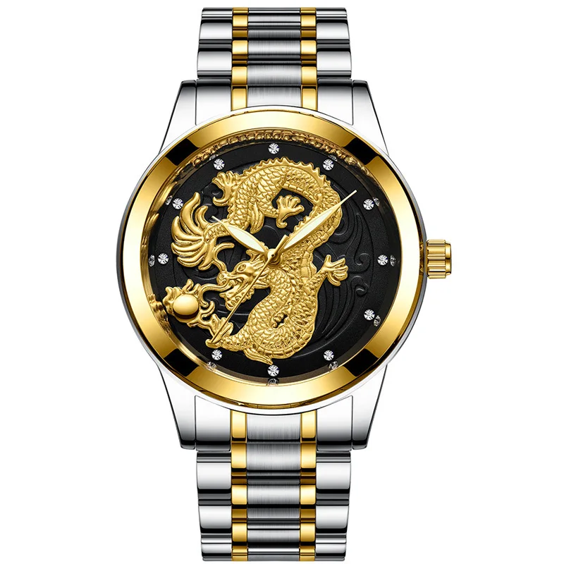 Non-mechanical Waterproof Luminous Watch Embossed Gold Dragon Watch Men's Steel Belt Quartz Business Watch
Non-mechanical Waterproof Luminous Watch Embossed Gold Dragon Watch Men's Steel Belt Quartz Business Watch