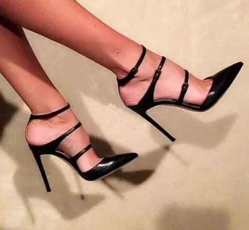Sestito Lady Fashion 3 Straps Pointed Toe Pumps Woman Buckle Strap Summer Slingback Shoes Girls Black High Heels Elegant Shoes