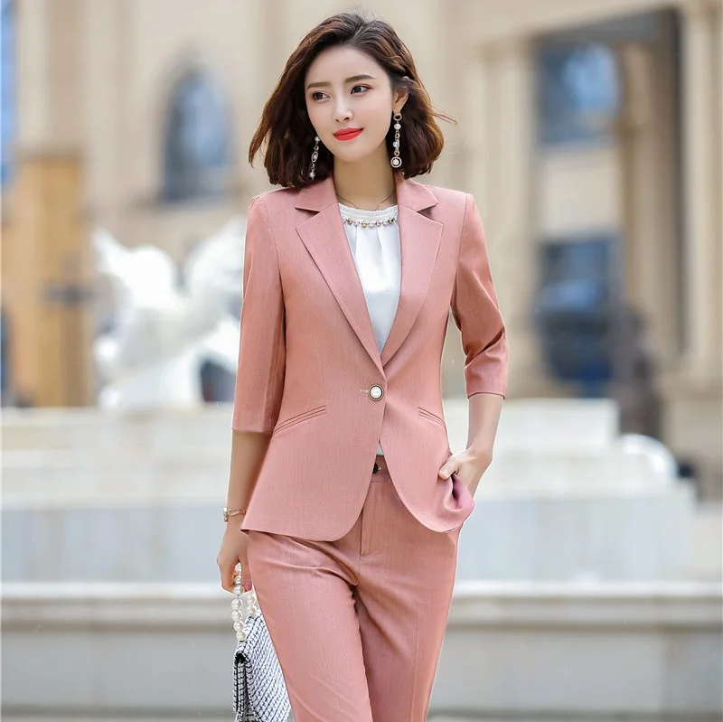Spring Summer Office Ladies Pink Blazer Women Jackets Half Sleeve Female Work Wear Clothes Office Uniform Styles
Spring Summer Office Ladies Pink Blazer Women Jackets Half Sleeve Female Work Wear Clothes Office Uniform Styles