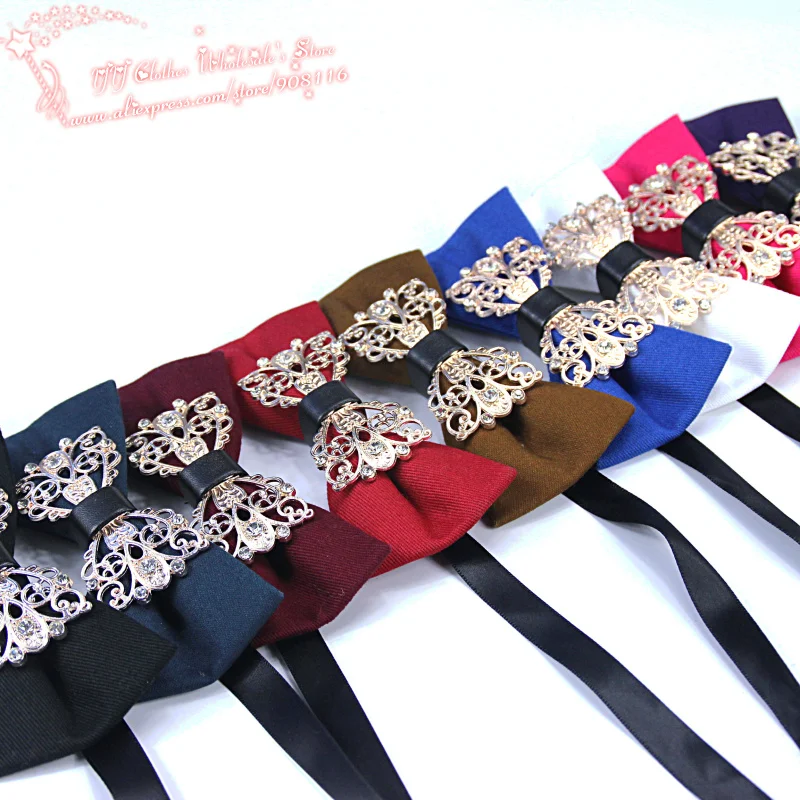 Brand New Diamond Metal Men's Pure solid wedding Cotton Bowtie Neck Leather Bow Ties party luxury Necktie bowties butterfly |