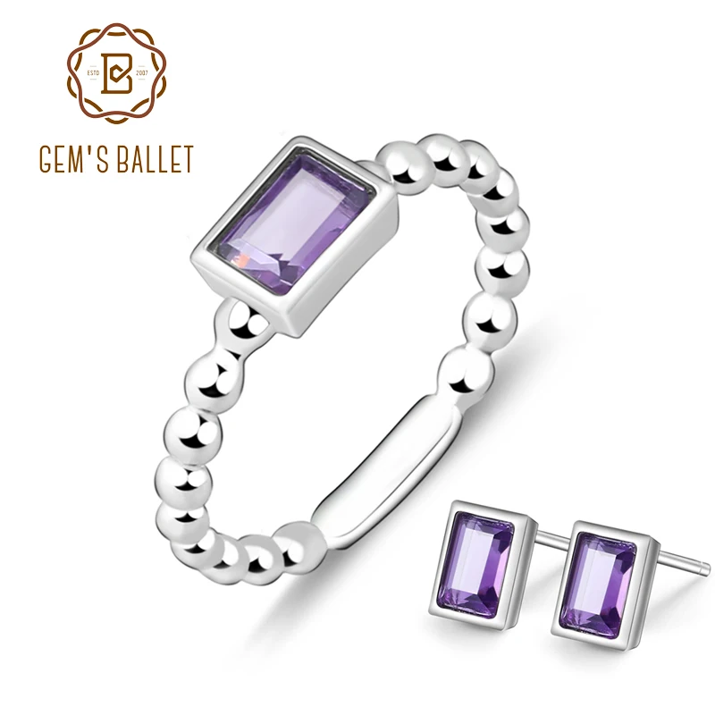 GEM'S BALLET Emerald Cut Natural Amethyst Earrings Ring Set Solid 925 Sterling Silver Jewelry Set For Women Wedding Jewelry
GEM'S BALLET Emerald Cut Natural Amethyst Earrings Ring Set Solid 925 Sterling Silver Jewelry Set For Women Wedding Jewelry