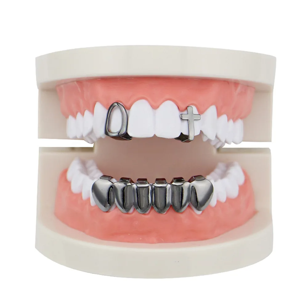 Factory Bottom Price Real Gold Plated Teeth Grillz Set Mixed Design Fake Tooth Grillz Hip-hop Cool Men Body Jewelry US Rap Artist Mouth Cap (4)