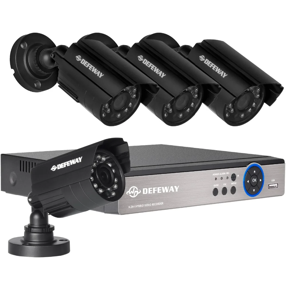 

DEFEWAY 1200TVL 720P HD Outdoor Home Security Camera System 4CH 1080N HDMI DVR CCTV Video Surveillance Kit AHD Camera Set