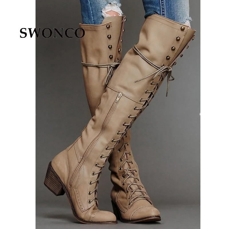 SWONCO Women's High Boot 2018 Autumn Winter Fashion Lace Up Thigh High Boots Women Boots High Heels Leather Over The Knee Shoes
SWONCO Women's High Boot 2018 Autumn Winter Fashion Lace Up Thigh High Boots Women Boots High Heels Leather Over The Knee Shoes