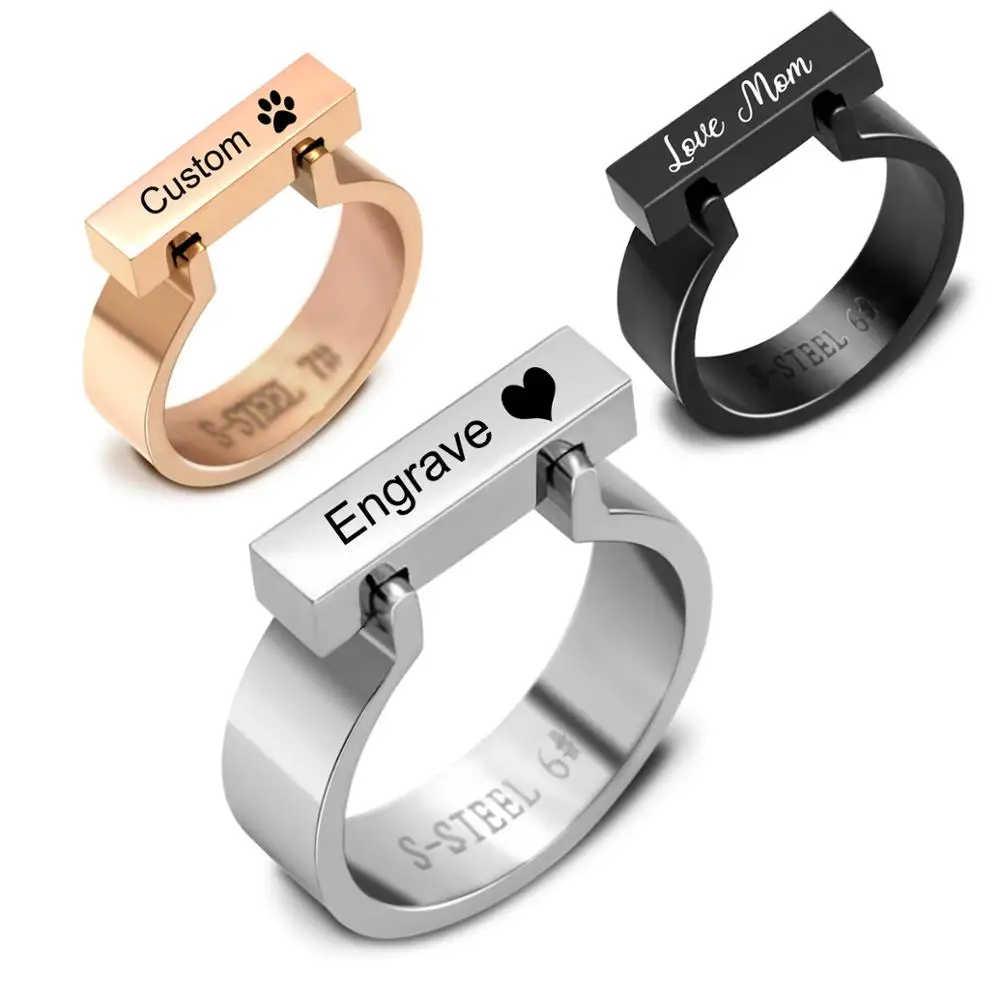 Customized Stainless Steel Ring 4 Colors Bar Punk Ring Wedding Bands Laser Engraved Logo Name Ring Gift For Womens SL-104
Customized Stainless Steel Ring 4 Colors Bar Punk Ring Wedding Bands Laser Engraved Logo Name Ring Gift For Womens SL-104