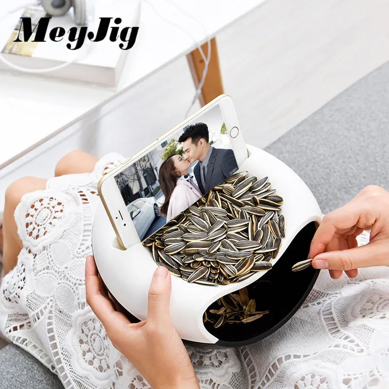 

MeyJig Multifunctional Plastic Double Layer Dry Fruit Containers Snacks Seeds Storage Box Garbage Holder Plate Dish Organizer