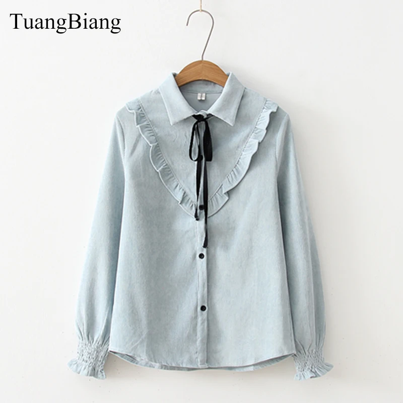 2018 Autumn Winter Long Sleeve Corduroy Petal Sleeve Shirt Ruffles Slim Peter pan Collar Blouse Lace Up Shirt Ribbons Bow Blouse
2018 Autumn Winter Long Sleeve Corduroy Petal Sleeve Shirt Ruffles Slim Peter pan Collar Blouse Lace Up Shirt Ribbons Bow Blouse