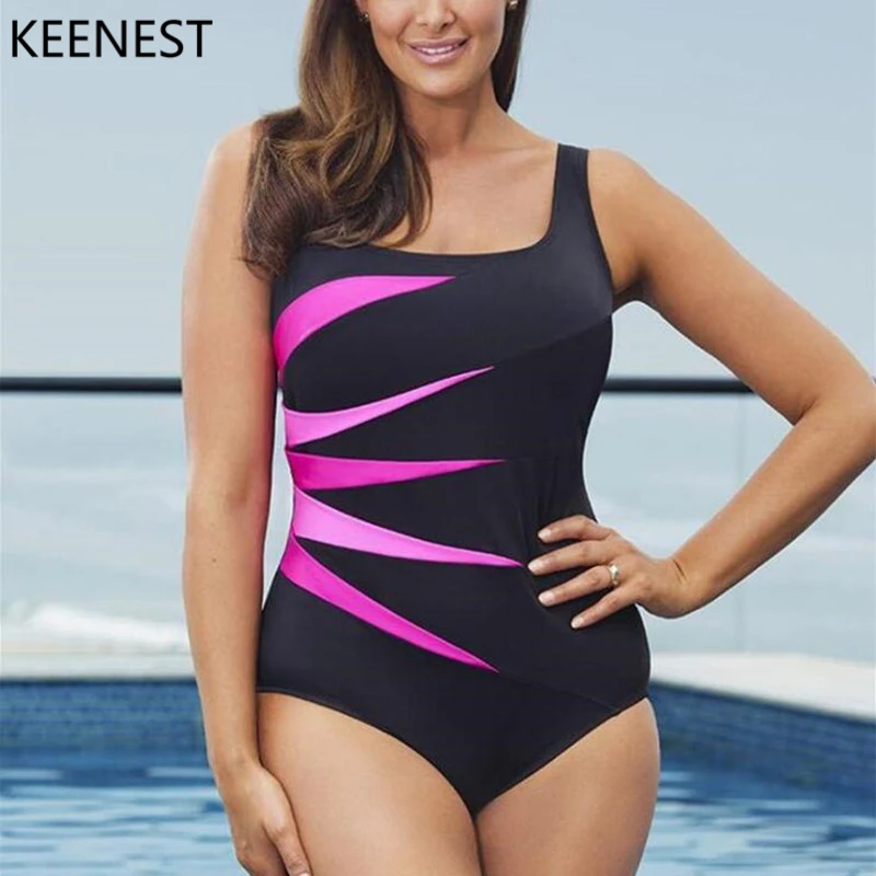 KEENEST 5XL большой женский купальник сексуальный цельный однотонный пляжный