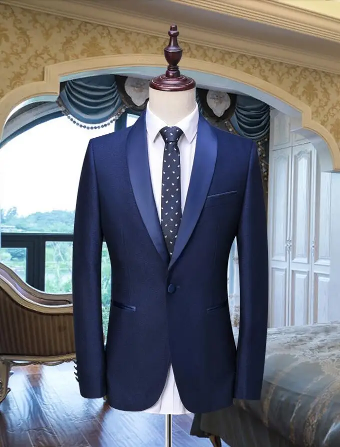 Новинка 2018 брендовые синие деловые мужские костюмы облегающий Блестящий