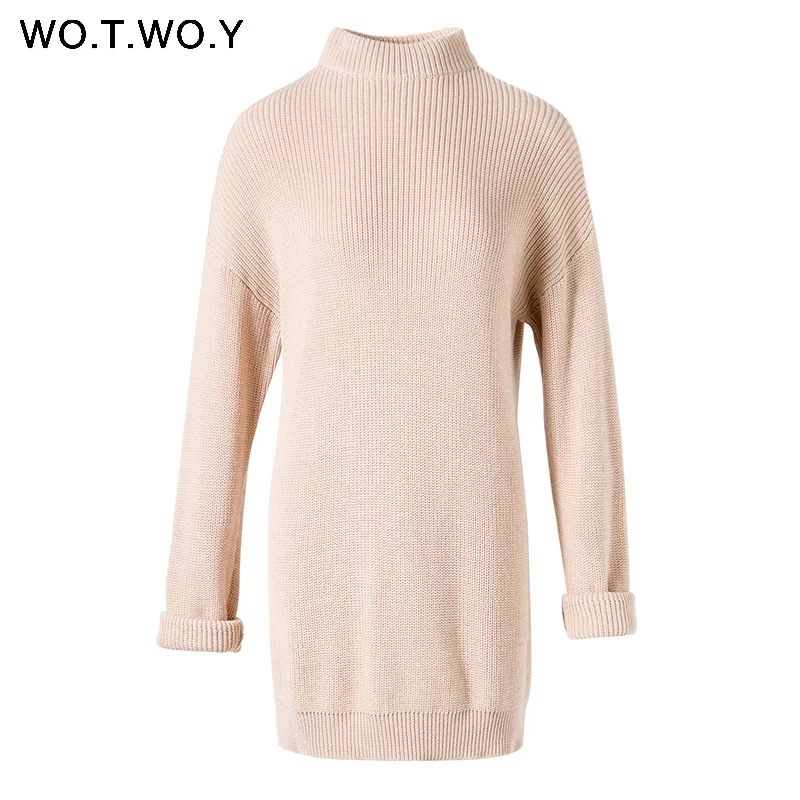 Turtleneck Long Sweater Dress Women Knitted Mini Dresses Women Long Sleeve Pullovers Female Autumn Dress Casual Jumpers