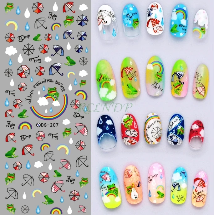 Nail sticker nails art decorations sliders adhesive design Rain Umbrella Frog Rainbow water decals manicure lacquer accessoires
Nail sticker nails art decorations sliders adhesive design Rain Umbrella Frog Rainbow water decals manicure lacquer accessoires