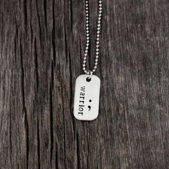 2016 Newest Semicolon Dog Tag Pendant Necklace,Hand Stamped Jewelry, " Warrior "silver plated Necklace gift for her YLQ0101
2016 Newest Semicolon Dog Tag Pendant Necklace,Hand Stamped Jewelry, " Warrior "silver plated Necklace gift for her YLQ0101