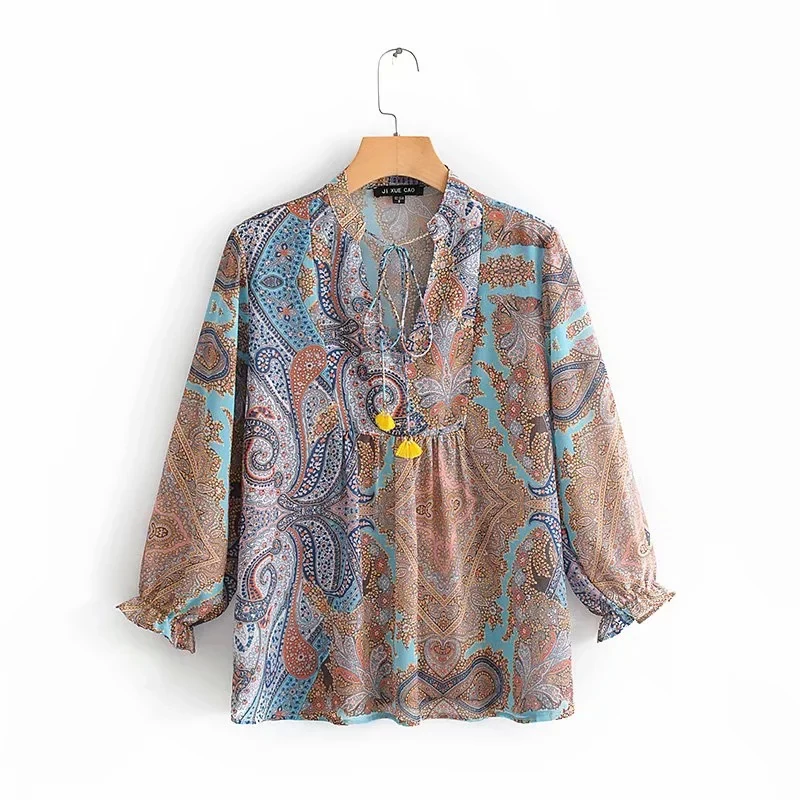Bohemian Fashion Spiral Print Long Sleeve Women Blouse 2019 Female Boho V-neck With Lace UP Bow Tassel Chic Beach Shirts Femme
Bohemian Fashion Spiral Print Long Sleeve Women Blouse 2019 Female Boho V-neck With Lace UP Bow Tassel Chic Beach Shirts Femme