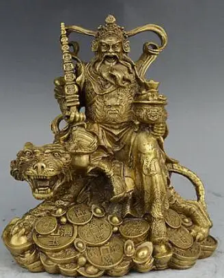 Folk Chinese Brass Myth Ride Tiger Mammon Money Wealth God Zhao Gongming Statue
Folk Chinese Brass Myth Ride Tiger Mammon Money Wealth God Zhao Gongming Statue