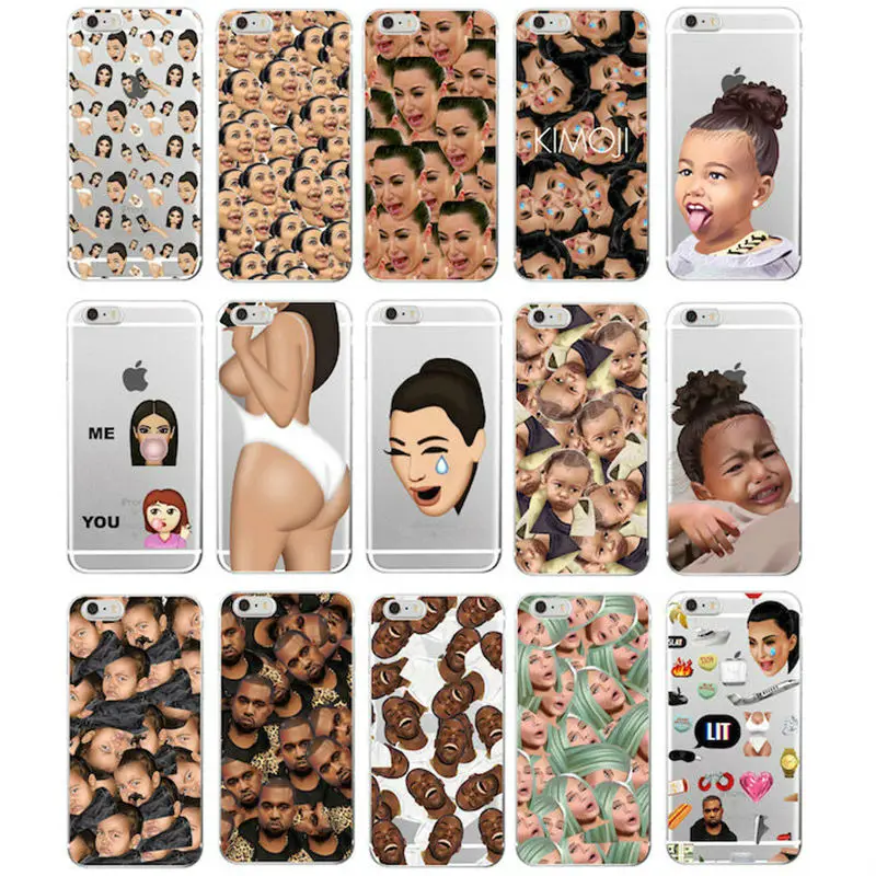 

For iPhone 7Plus 7 6 6S 5 5S 8 8Plus X XS Max Kimoji Kim Kardashian kanye west north kylie jenner Soft TPU Phone Case Coque