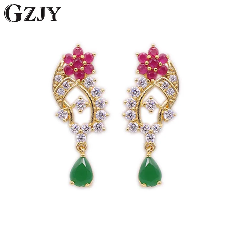 GZJY Fashion Jewelry Pure Gold Color Red Flower Green Zircon Stud Earring For Women Wedding Party Accessories
GZJY Fashion Jewelry Pure Gold Color Red Flower Green Zircon Stud Earring For Women Wedding Party Accessories