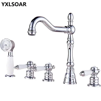 Bathroom Bathtub Faucet chrome brass with shower handheld Ceramic 3 handle Widespread Rotating spout Hot and Cold Mixer Tap
Bathroom Bathtub Faucet chrome brass with shower handheld Ceramic 3 handle Widespread Rotating spout Hot and Cold Mixer Tap