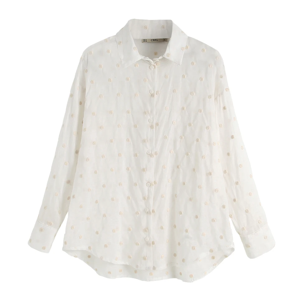 

Women Casual Blouses and Tops Shirts Smock 2019 Summer Embroidery Polka Dot Female Long Sleeve Loose camisa blusas Thin Shirt