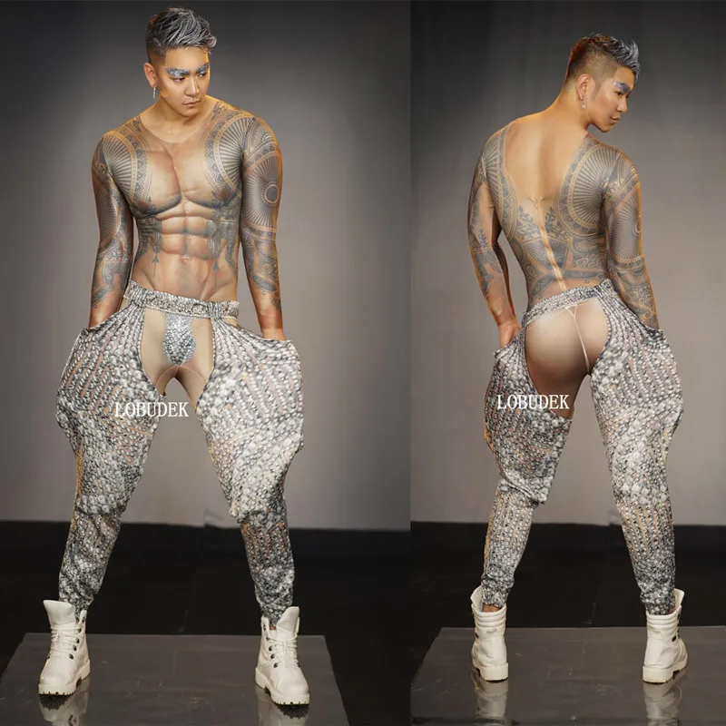 2019 Bar Nightclub Men Pole Dancing Costume 3D Tattoo Print Jumpsuit Elastic Skinny Bodysuit Tights Muscle Man DJ Dance Wear
2019 Bar Nightclub Men Pole Dancing Costume 3D Tattoo Print Jumpsuit Elastic Skinny Bodysuit Tights Muscle Man DJ Dance Wear