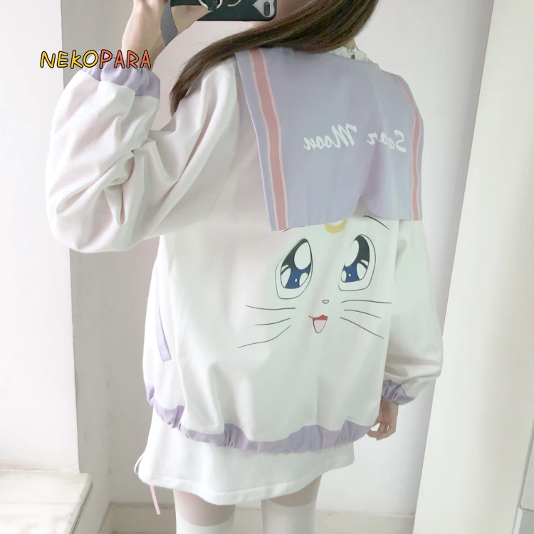 Luna Cat Sailor Collar Cute Women's Spring Baseball Jacket Anime Style Coat Thin Long Sleeve Outwear Color White
Luna Cat Sailor Collar Cute Women's Spring Baseball Jacket Anime Style Coat Thin Long Sleeve Outwear Color White