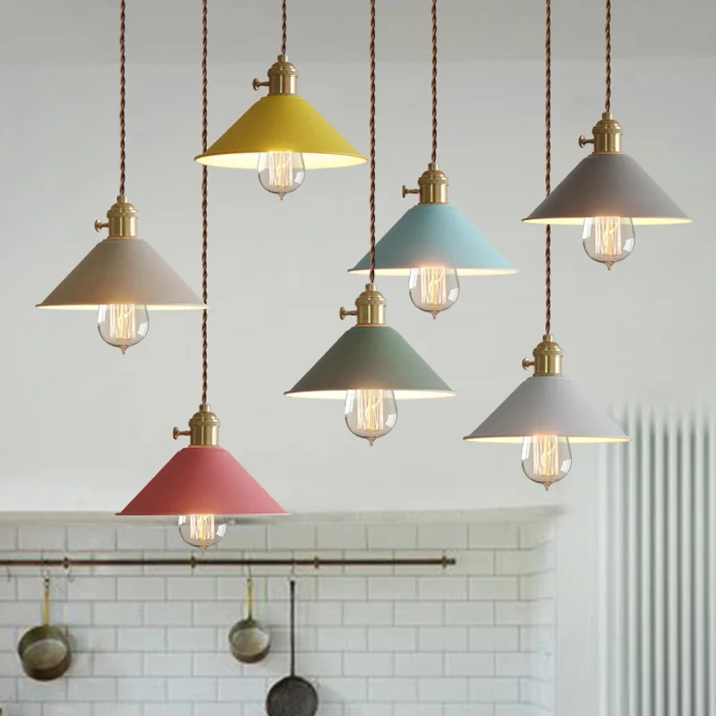 Indoor LED Colorful Iron Pendant Light Vintage Nordic Industrial Lamp Loft Modern Creative Kitchen Bedroom Home Lighting Decor | Лампы и