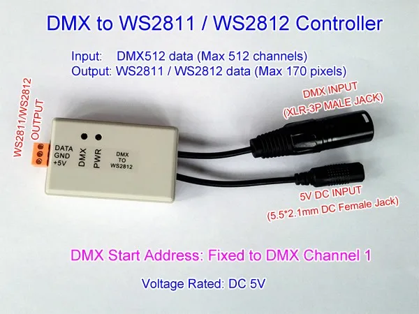 DMX to WS2811 Controller DMX512 WS2812/WS2812B controller up 170 pixels. DC 5V. start address is fixed channel 1. | Освещение