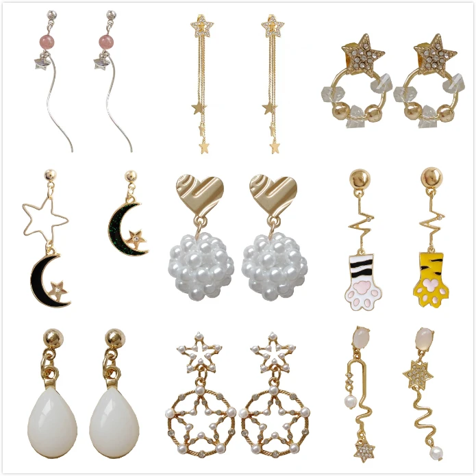 Long Curve Cubic Zircon Star Shiny Earrings with Clips Asymmetric Simulated-pearls Balls Non Piercing Earring
Long Curve Cubic Zircon Star Shiny Earrings with Clips Asymmetric Simulated-pearls Balls Non Piercing Earring
