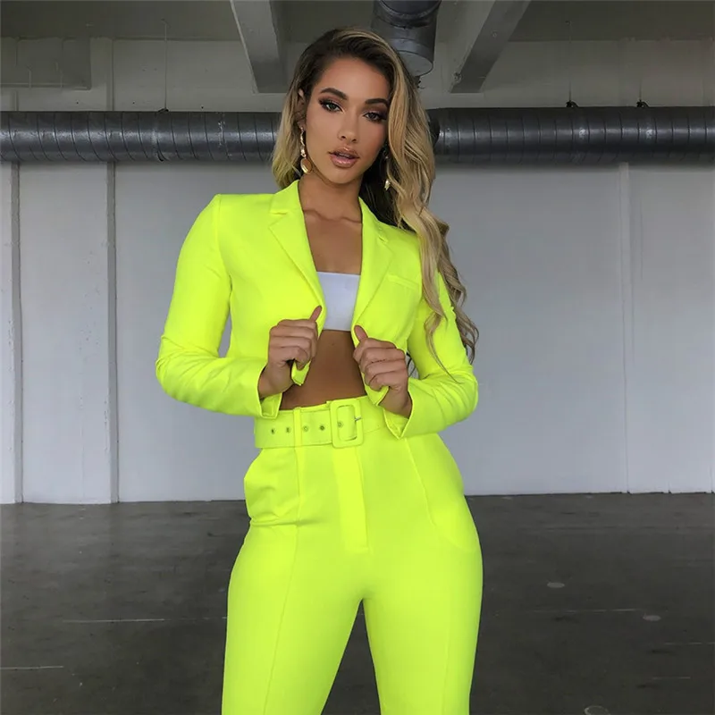 Autumn Women Neon Color 2 PCs Office Lady Suits Crop Top Cardigan Coat Mid Waist Slim Fit Casual Pants Trousers Set Tracksuits
Autumn Women Neon Color 2 PCs Office Lady Suits Crop Top Cardigan Coat Mid Waist Slim Fit Casual Pants Trousers Set Tracksuits