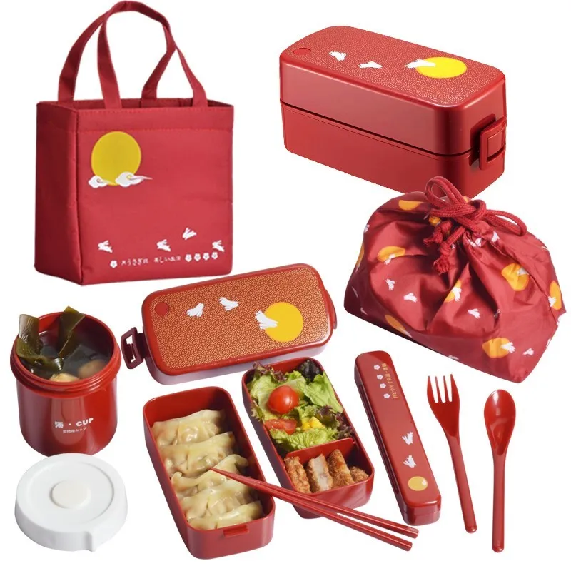 Japanese style bento box plastic lunch boxes cartoon microwavable food containter tableware with bags spoons chopsticks
Japanese style bento box plastic lunch boxes cartoon microwavable food containter tableware with bags spoons chopsticks