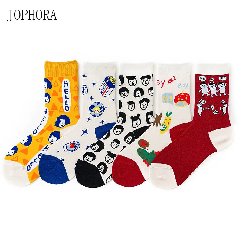 2019 hot Spring and autumn new wild adult female socks creative cartoon Korean illustration cotton socks