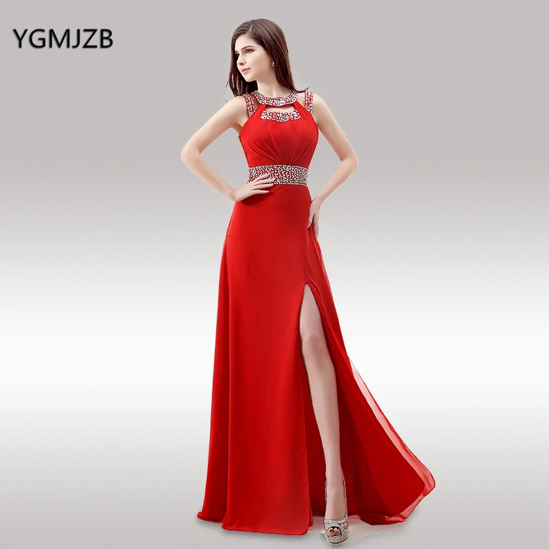 Backless Red Evening Dresses Long 2018 A Line Beaded Crystal High Slit Chiffon Women Formal Evening Gown Plus Size Prom Dresses
Backless Red Evening Dresses Long 2018 A Line Beaded Crystal High Slit Chiffon Women Formal Evening Gown Plus Size Prom Dresses