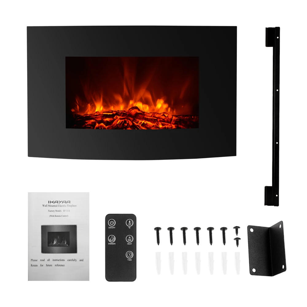 Ikayaa Electric Wall Mount Fireplace 3d Flame Heater Remote