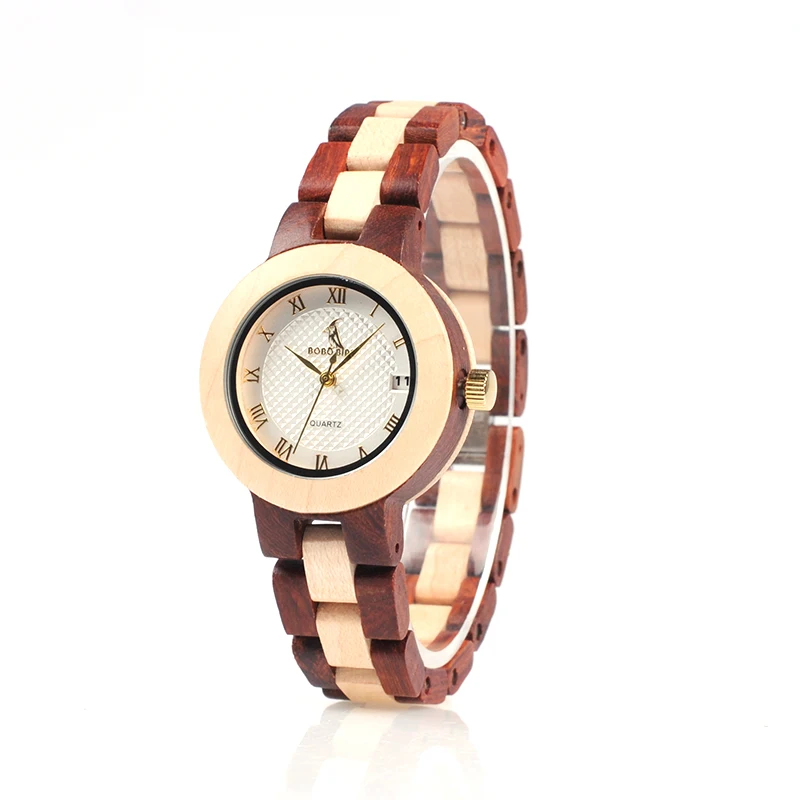 BOBO BIRD 2017 Newest Two-tone Wooden Watch for Women Brand Design Quartz Watches in Wood Box Accept Customize 17