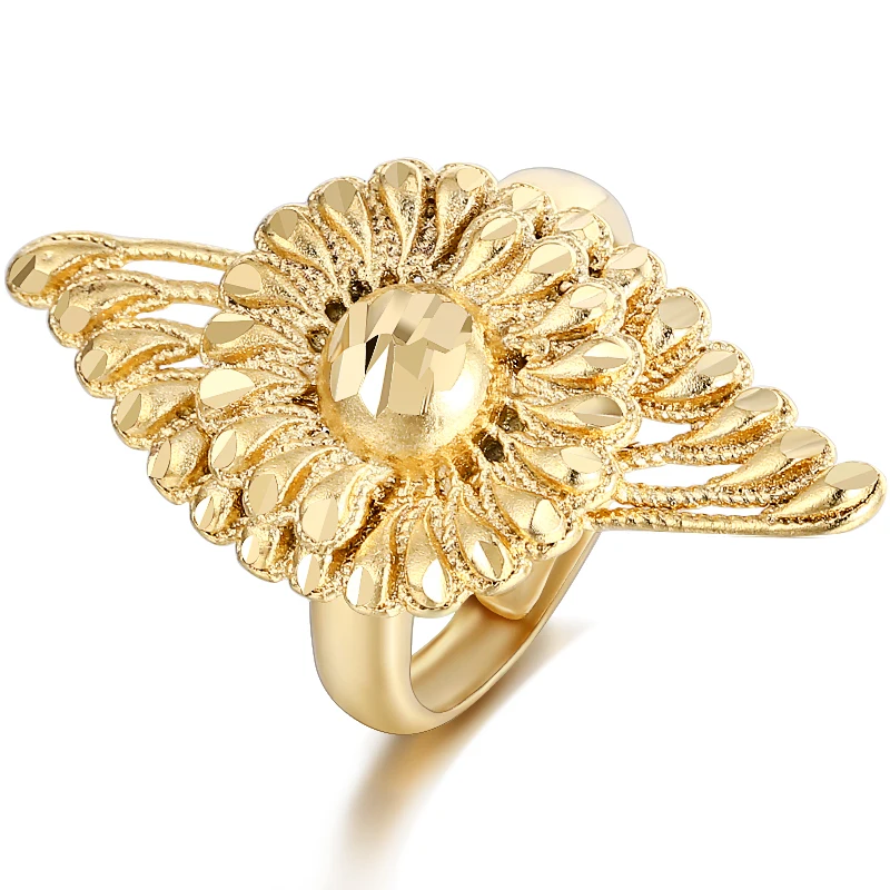 Big Gold Color Flower Resizable Ring For Women Party/Engagement Jewelry Rings | Украшения и аксессуары