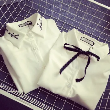 Women Chiffon Cotton Shirt Letter Embroidery Bow Long Sleeve Ladies White Blouse 2016 Spring Autumn Fashion Tops Blusas T5285
Women Chiffon Cotton Shirt Letter Embroidery Bow Long Sleeve Ladies White Blouse 2016 Spring Autumn Fashion Tops Blusas T5285